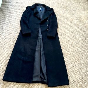 Burberry Black Long Wool Double Breasted Coat- Size 8